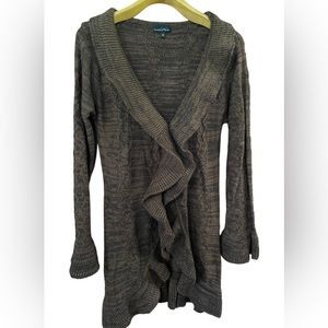 Brittany Black Cardigan Sweater in Marled Brown/Black size Medium EUC